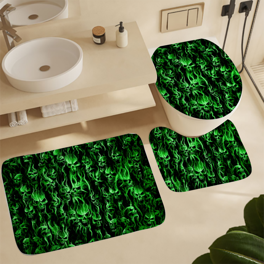 Green Smoke Skull Custom Coral Fleece Bath Mats