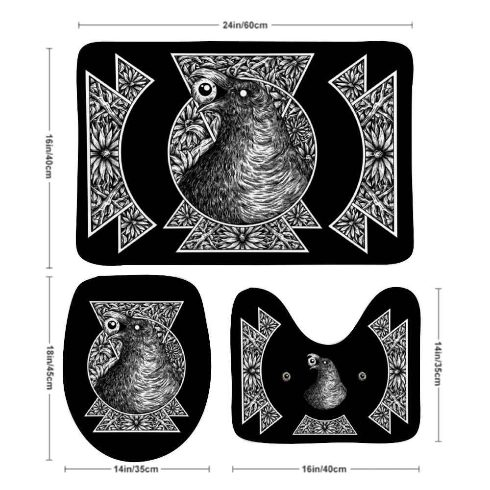 Goth Occult Black Crow Eye Coral Velvet 3 Piece Bathroom Set Black And White Version