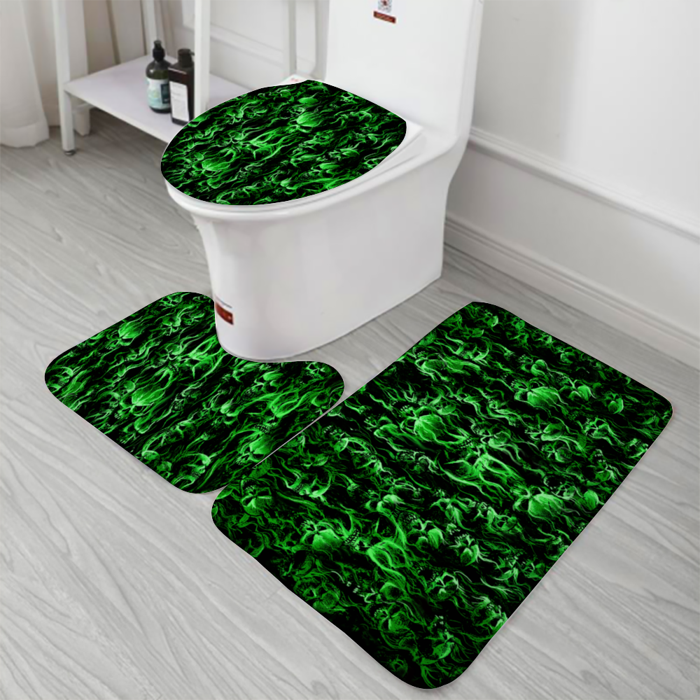 Green Smoke Skull Custom Coral Fleece Bath Mats