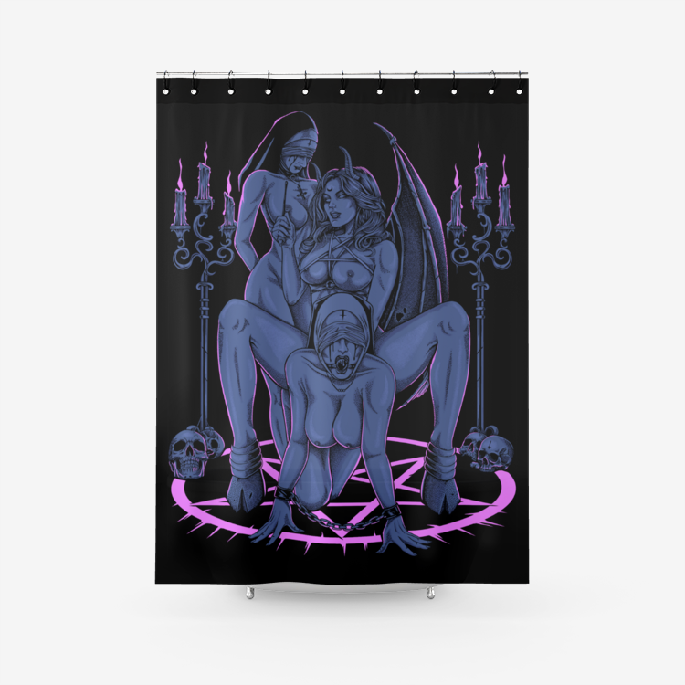 Skull Satanic Pentagram Candle Satanic Cross Erotic Possession Textured Fabric Shower Curtain