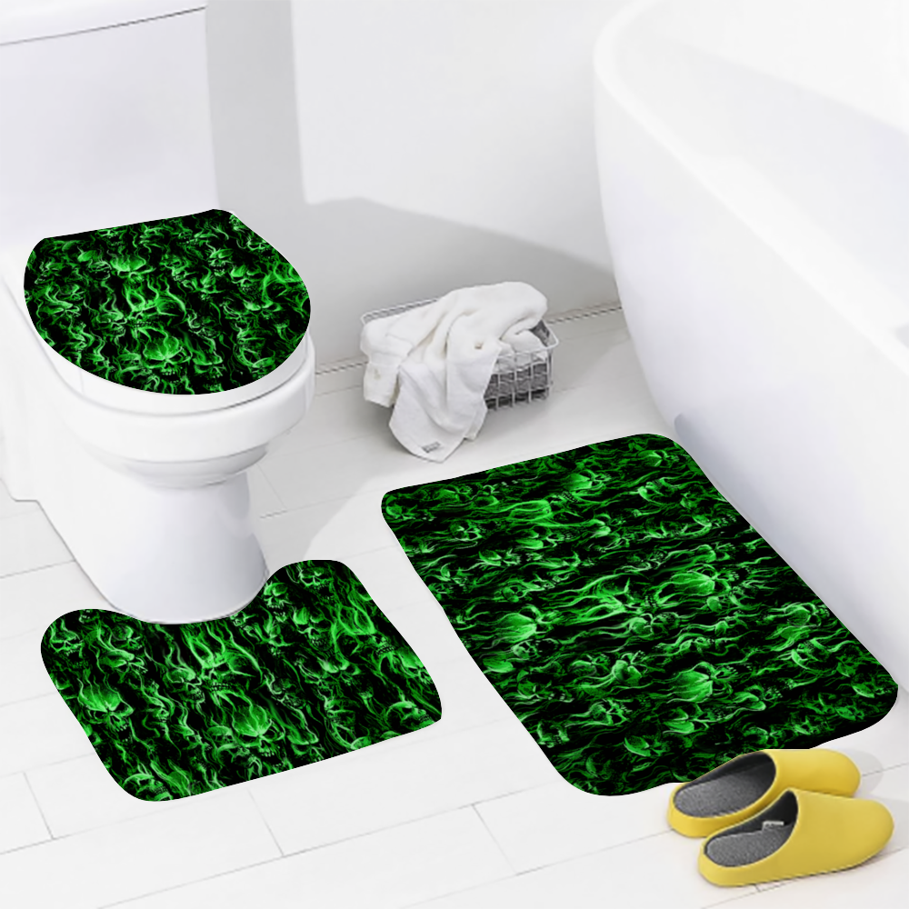 Green Smoke Skull Custom Coral Fleece Bath Mats