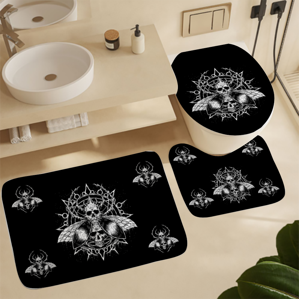 Skull Goth Fly Part 2 Coral Velvet 3 Piece Bath Set New