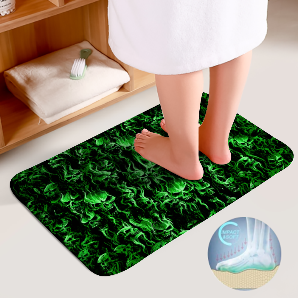 Green Smoke Skull Custom Coral Fleece Bath Mats