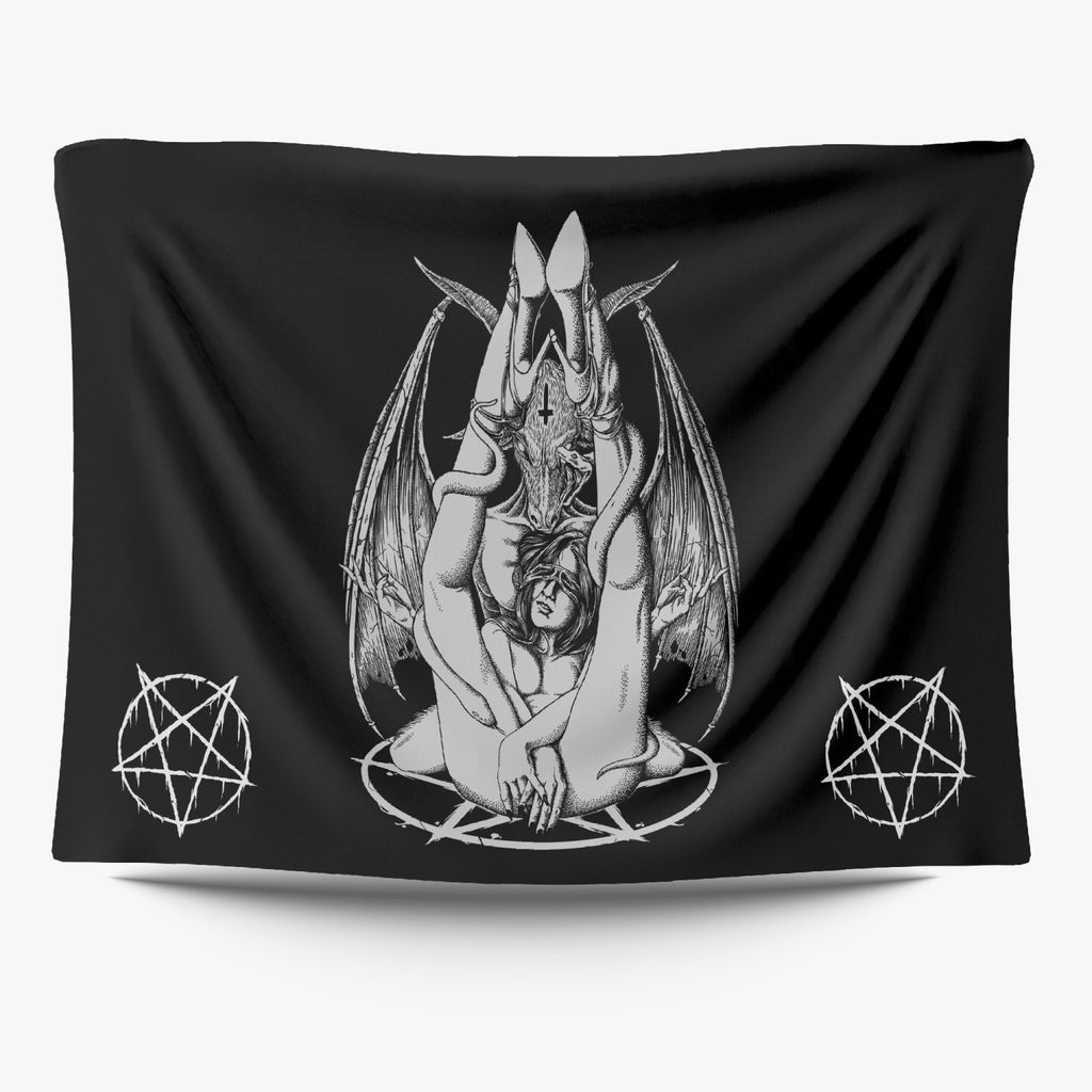 Satanic Pentagram Satanic Cross Serpent Bat Wing Demon Inception Stylish 2-Sized Polyester Wall Tapestry