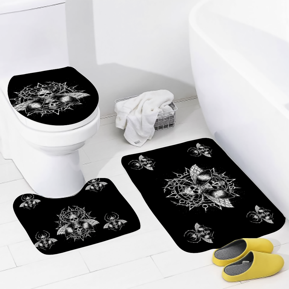 Skull Goth Fly Part 2 Coral Velvet 3 Piece Bath Set New