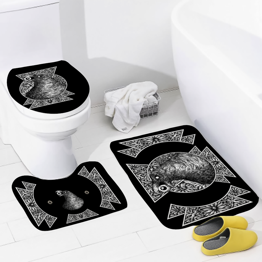 Goth Occult Black Crow Eye Coral Velvet 3 Piece Bathroom Set Black And White Version