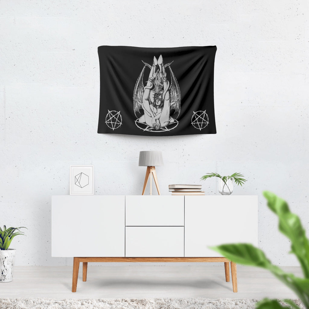 Satanic Pentagram Satanic Cross Serpent Bat Wing Demon Inception Stylish 2-Sized Polyester Wall Tapestry