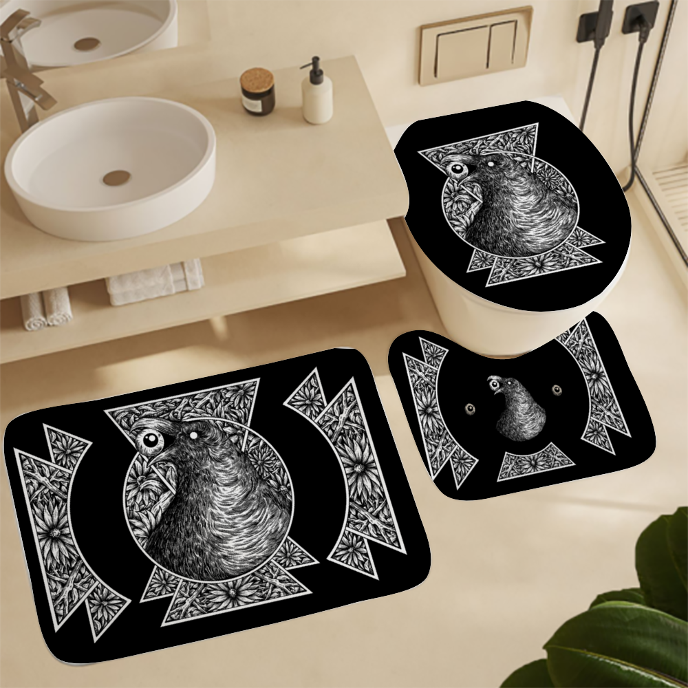 Goth Occult Black Crow Eye Coral Velvet 3 Piece Bathroom Set Black And White Version
