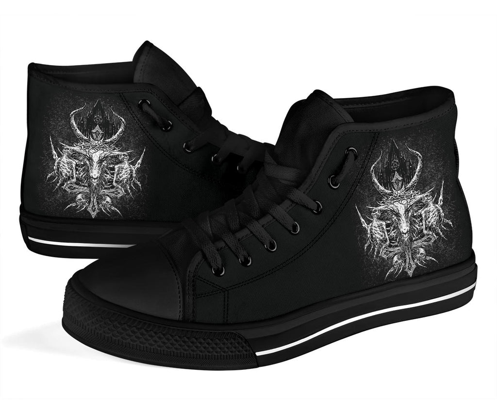 Skull Satanic Crowned Goat Inverted Cross Inverted Pentagram Night Church High Tops