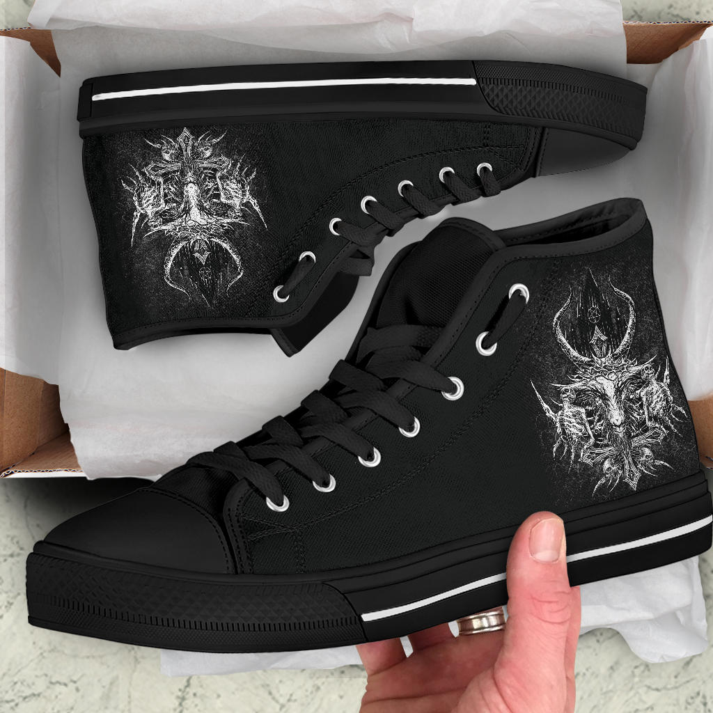 Skull Satanic Crowned Goat Inverted Cross Inverted Pentagram Night Church High Tops