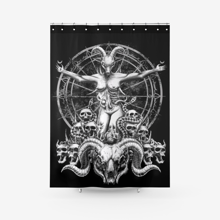 Skull Satanic Goat Demon Woman Serpent Textured Fabric Shower Curtain