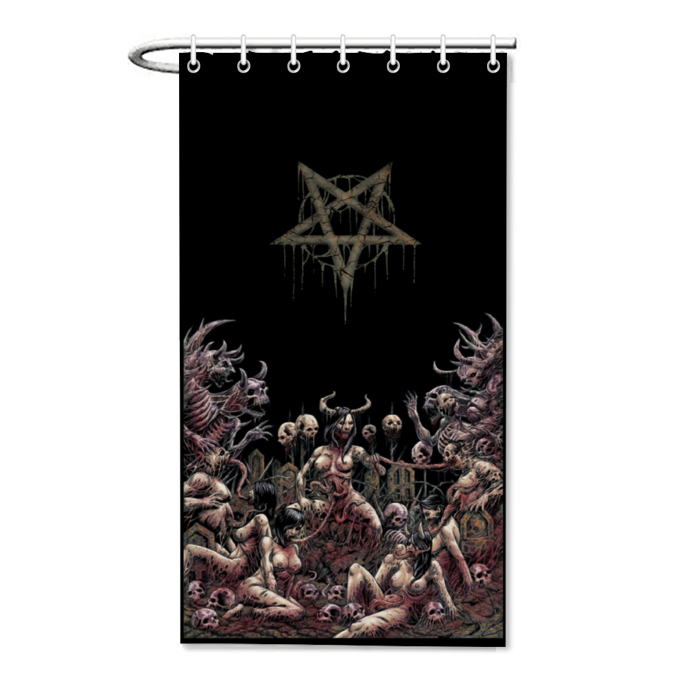 Skull Satanic Pentagram Demon Nymphomania And Loving It  Ultimate Bachelor Shower Curtain 35.4" x 70.9"