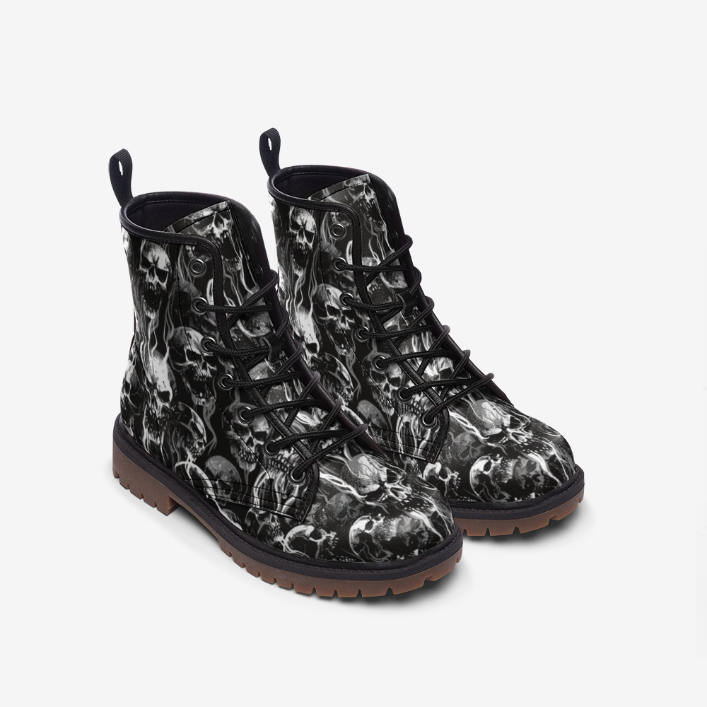Skull Smoke Casual Leather Lightweight boots MT Black And White