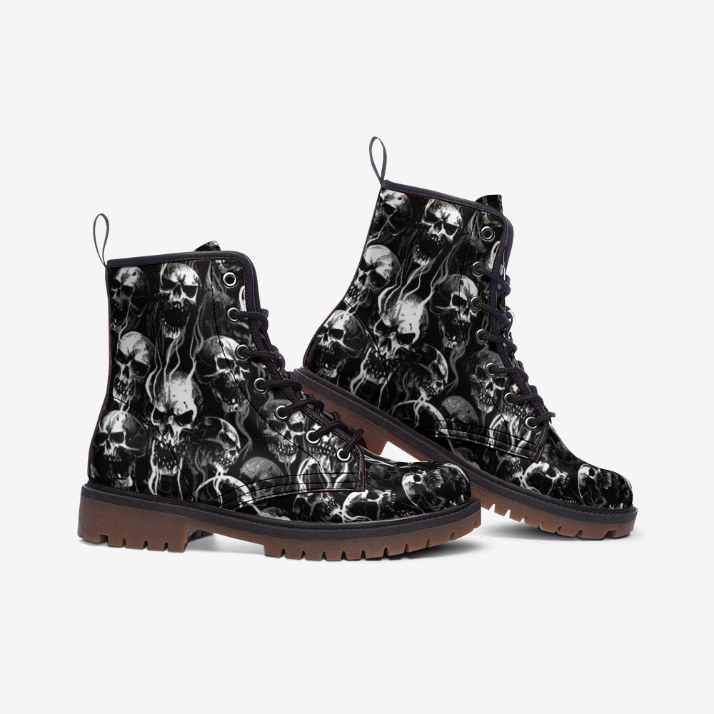 Skull Smoke Casual Leather Lightweight boots MT Black And White