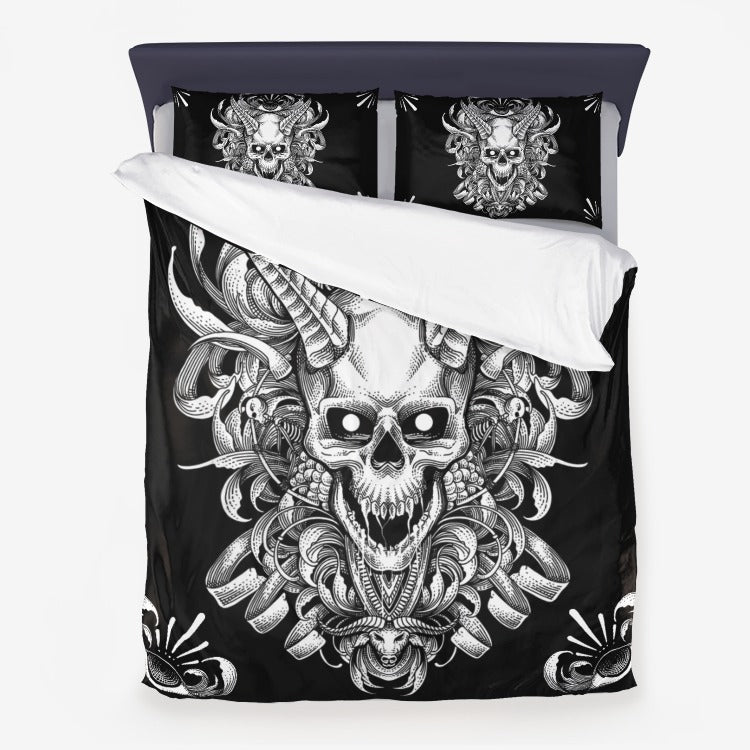 Skull Demon Horn 3 Piece Microfiber Duvet Set