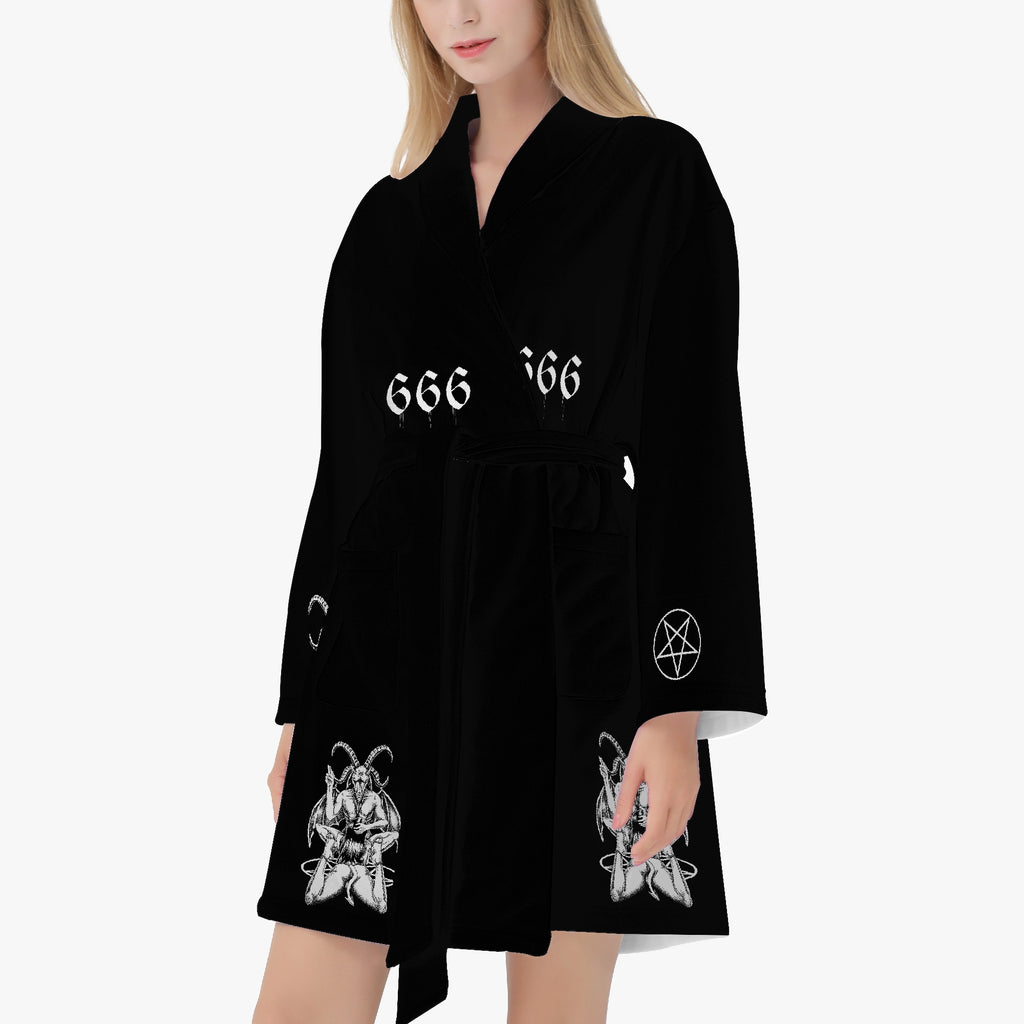 Satanic Pentagram Satanic Goat Lust God 666 Women's Loose-fitting Bathrobe