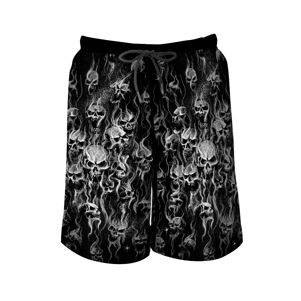 Smoke Skull Men's Board Shorts Black And White