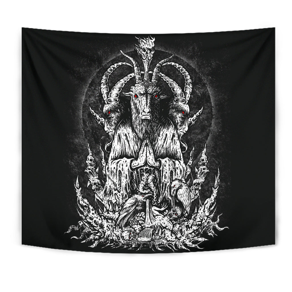 Skull Satanic Goat Zombie Crow Feast Large Wall Tapestry