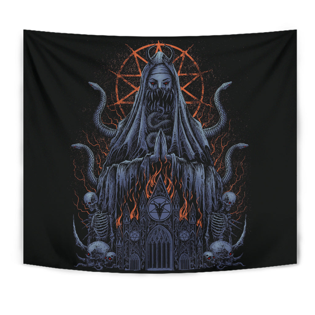 Skull Demon Virgin Serpent Satanic Pentagram Flame Church Large Wall Decoration Tapestry