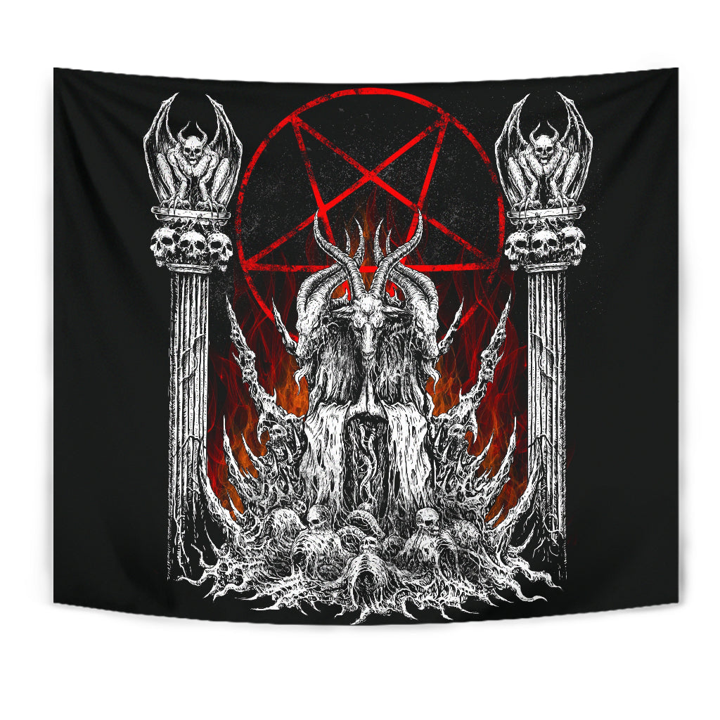 Skull Satanic Goat Satanic Pentagram Flame Large Tapestry