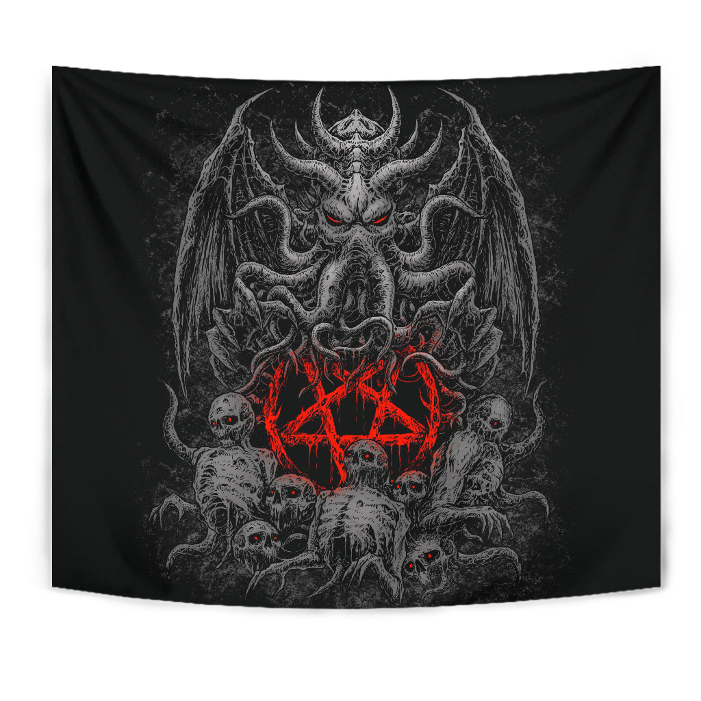 Skull Satanic Pentagram Demon Octopus Large Wall Decoration Tapestry Dark Version
