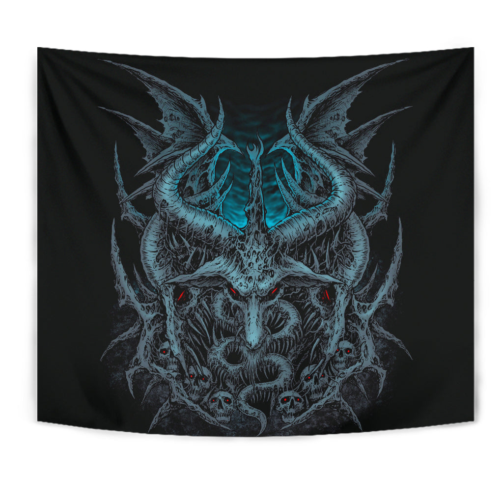 Skull Satanic Bat Wing Demon Goat Large Wall Decoration Tapestry Awesome Night Blue