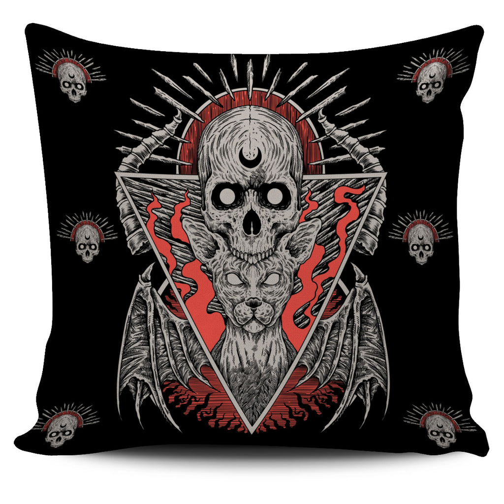 Gothic Skull Cat Pillow Cover Color Version