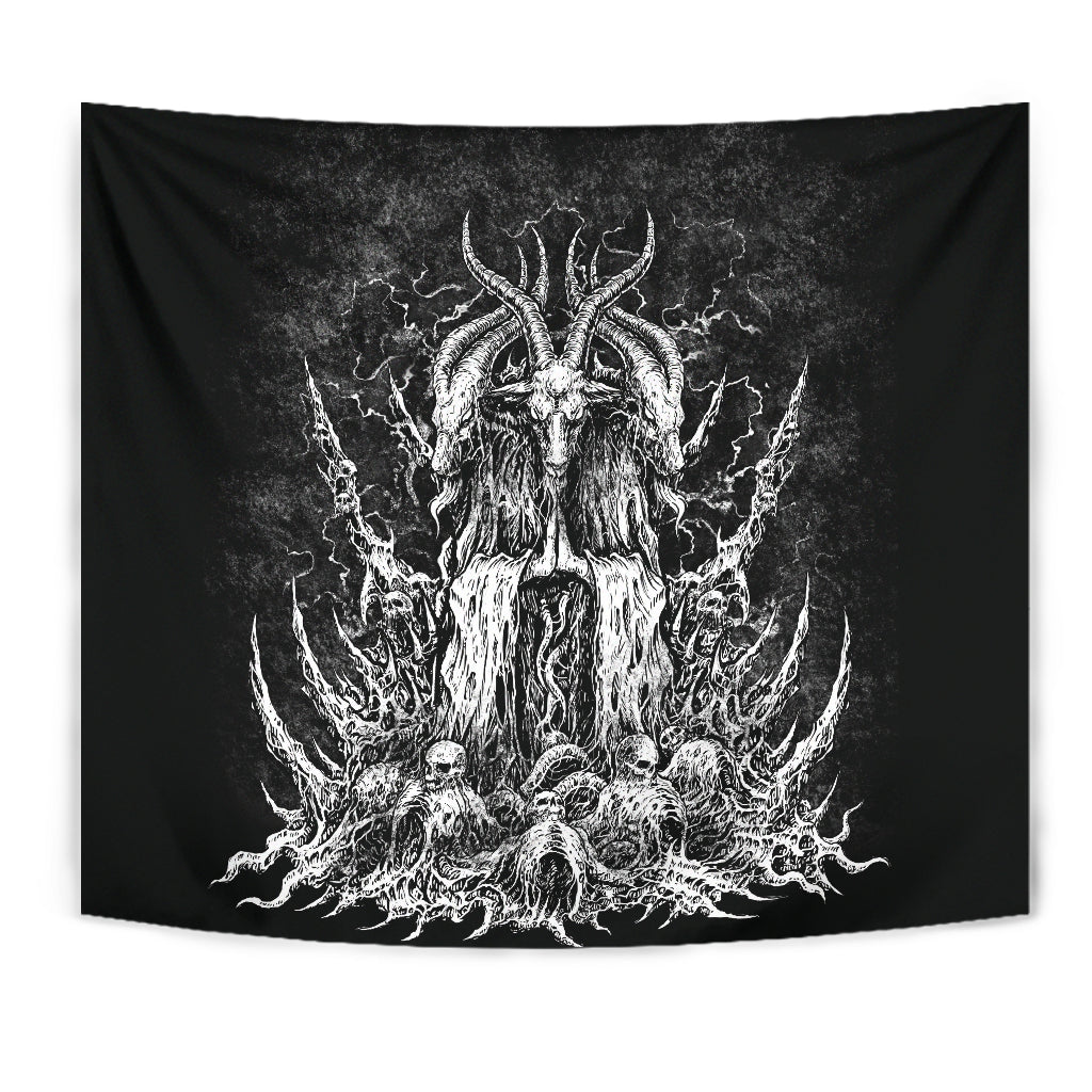 Skull Satanic Goat Huge Wall Tapestry Original Black And White