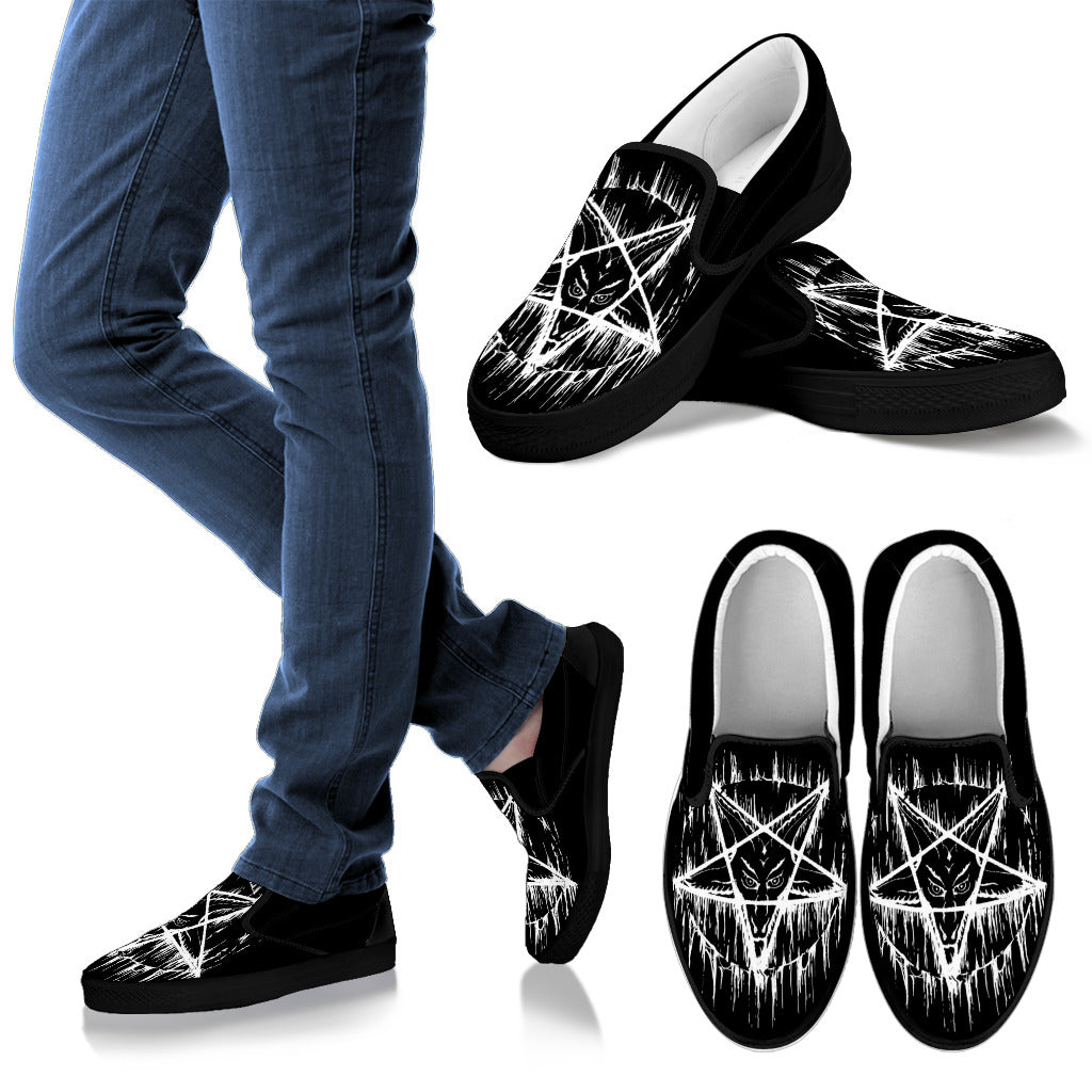 Satanic Pentagram Drip Men's Slip Ons