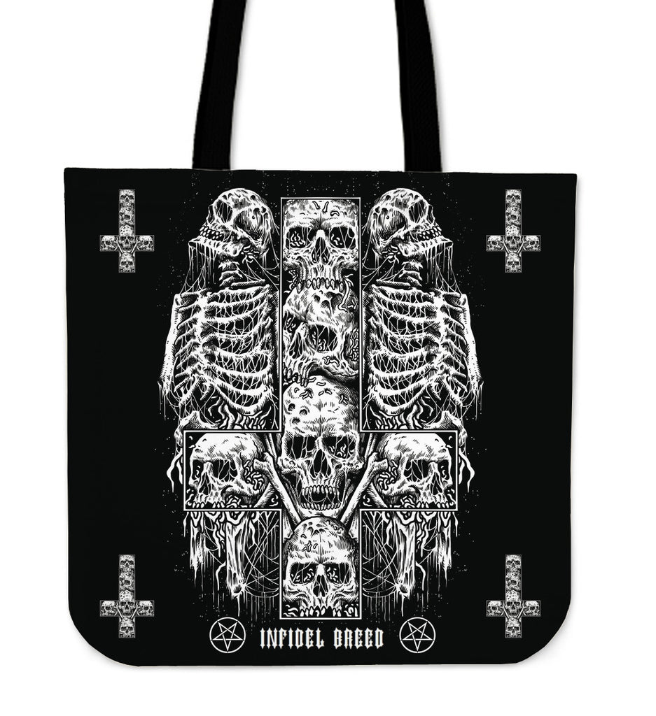 Satanic Skull Inverted Cross Inverted Pentagram Infidel Breed  Tote Bag
