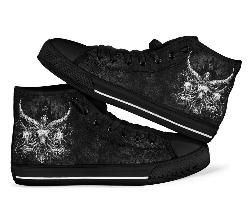 Skull Satanic Cross Crowned Goat With Satanic Pentagram Night Church High Tops