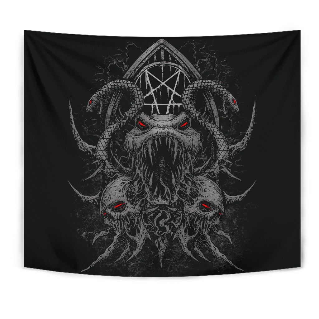 Skull Demon Serpent Satanic Pentagram Shrine Large Wall Tapestry