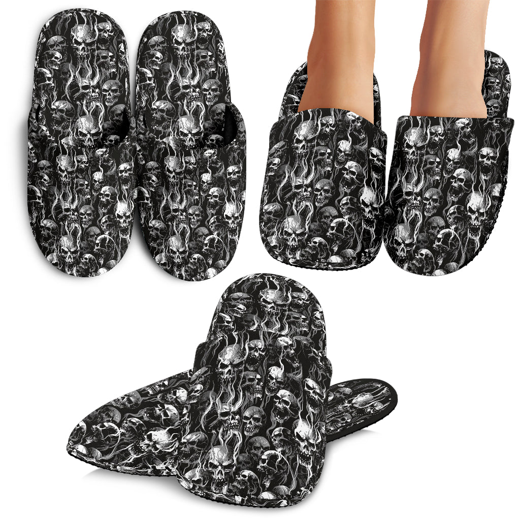 New Skull Smoke Design! Cozy House Slippers New Black And White Texture