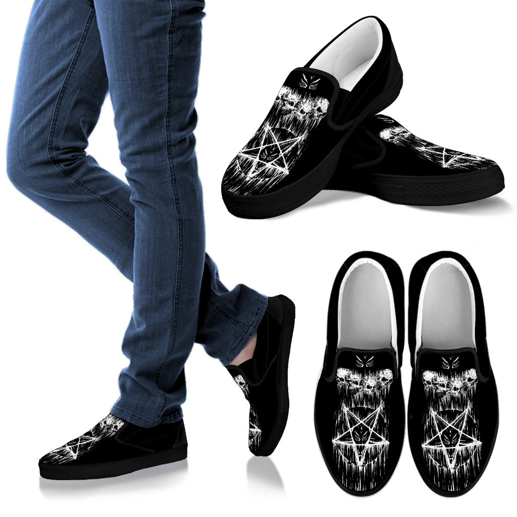 Skull Satanic Pentagram Drip Men's Slip Ons