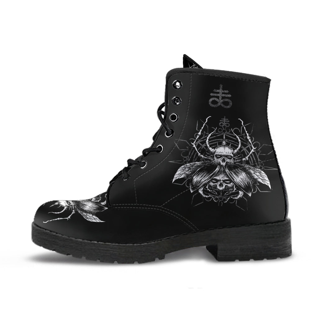 Skull Goth Satanic Fly Leather Boots