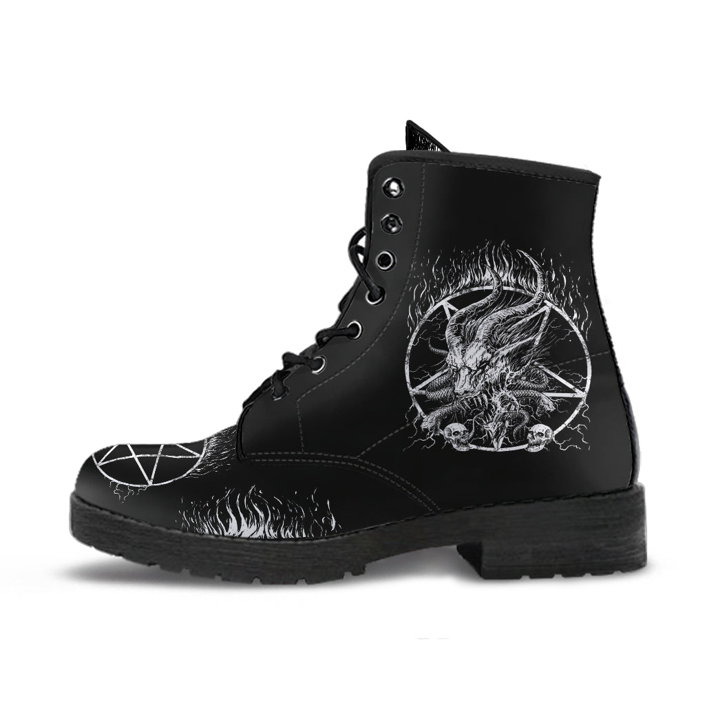 Skull Satanic Pentagram Satanic Goat Demon Serpent Handcrafted Leather Boots