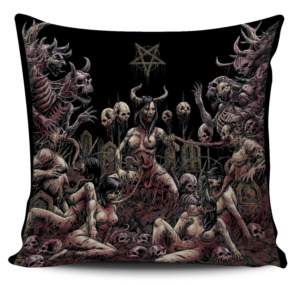 Skull Satanic Pentagram Demon Nymphomania And Lovin It Ultimate Bachelor Pillow Cover