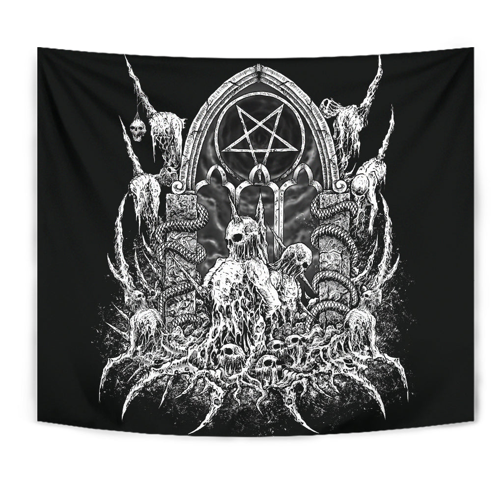 Skull Skeleton Satanic Pentagram Shrine Large Wall Tapestry