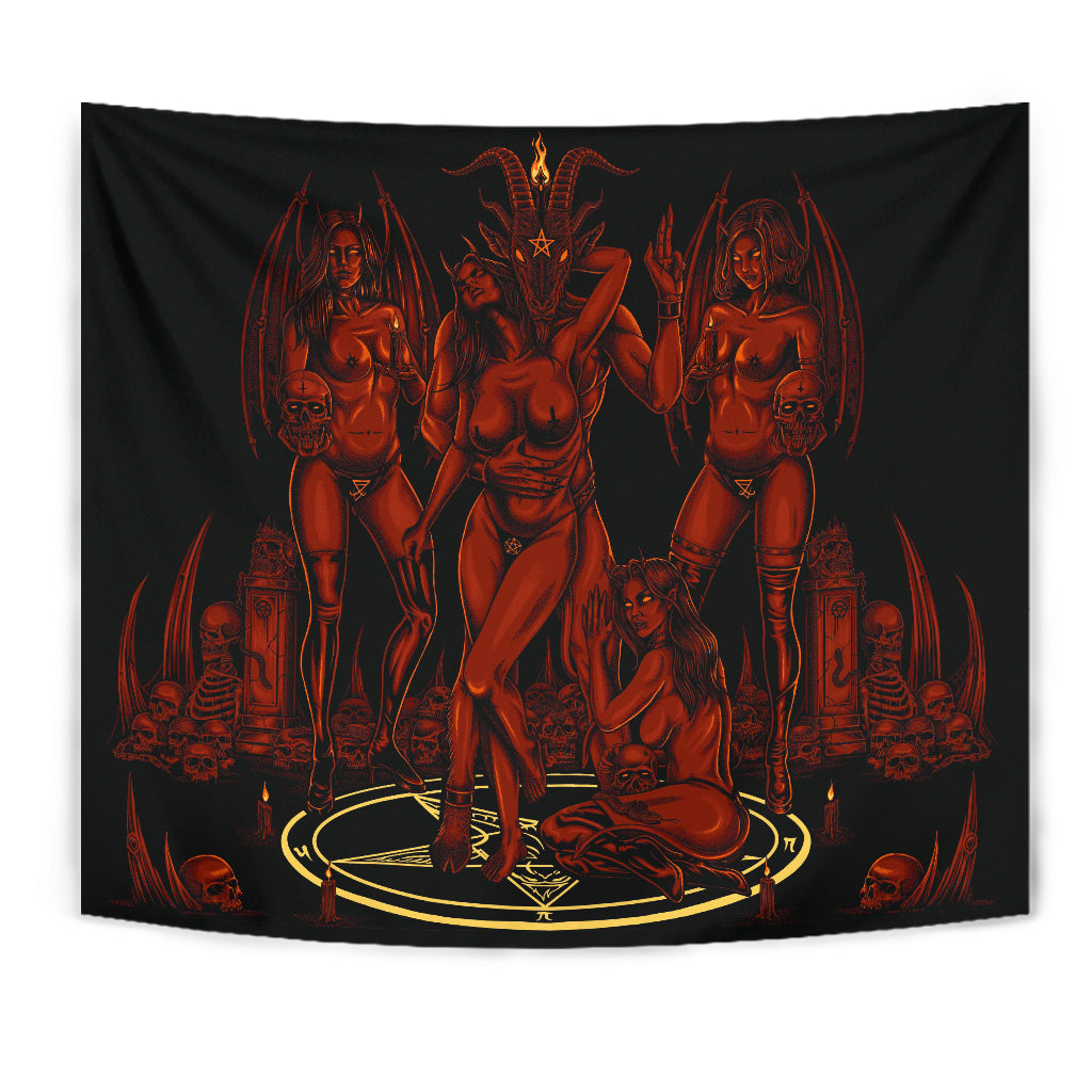 Skull Baphomet Erotic Revel In More Freedom And Realize It Throne Large Wall Decoration Tapestry Erotic Hellfire