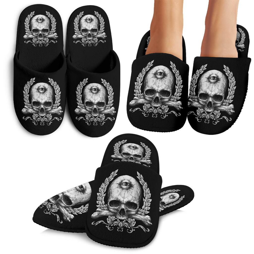 Skull Cyclops Cozy House Slippers Black And White