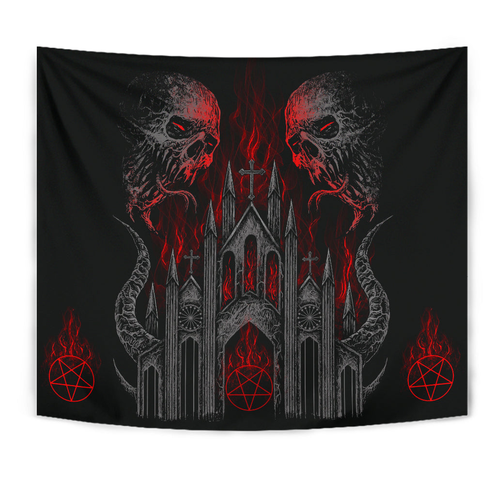 Skull Demon Satanic Pentagram Church Flame Large Wall Decoration Tapestry