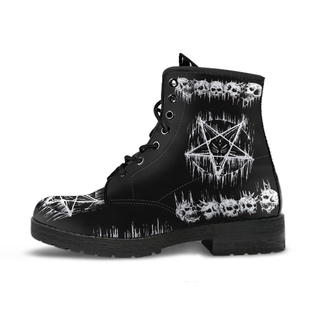 Skull Satanic Pentagram Drip Leather Boots