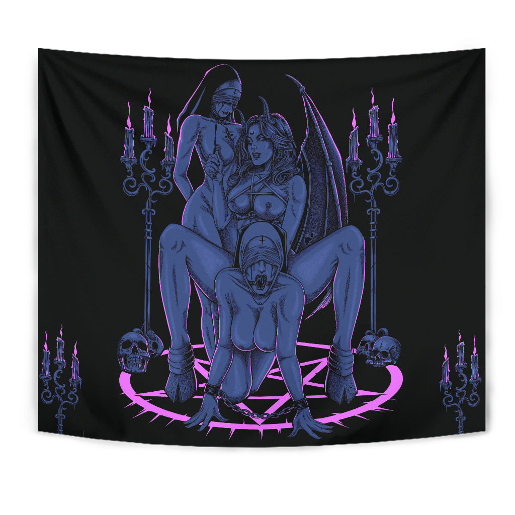 Skull Satanic Pentagram Thorn Candle Satanic Cross Erotic Possession Large Wall Decoration Tapestry Sexy Blue Pink