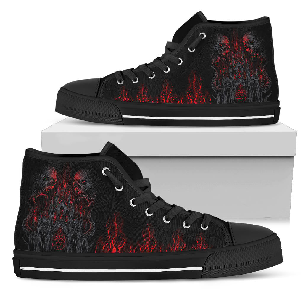 Skull Demon Satanic Pentagram Church Flame High Tops Dark Version Express 8 to 12 day Shipping Delivery