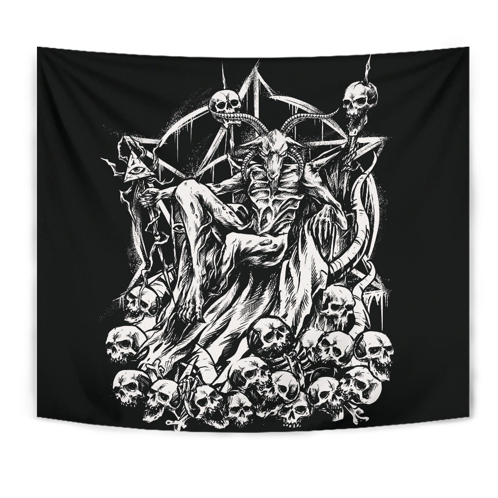 Skull Satanic Goat Impaled Skull Throne Large Wall Decoration Tapestry