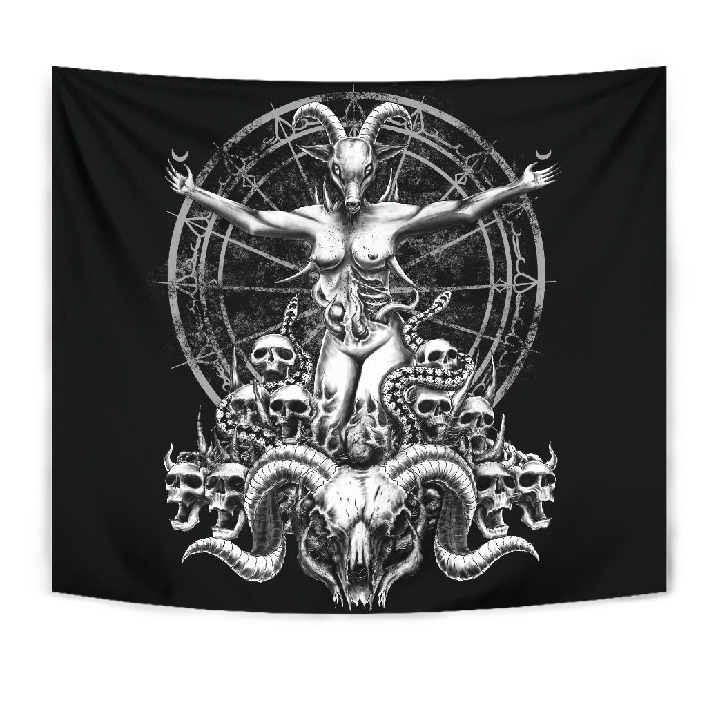 Skull Satanic Demon Goat Woman Serpent Large Wall Tapestry