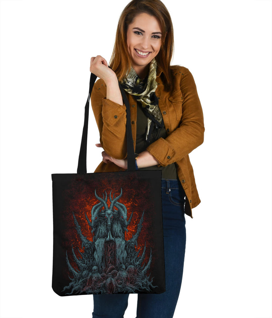 Skull Satanic Goat Color Flame Background Large Tote Bag