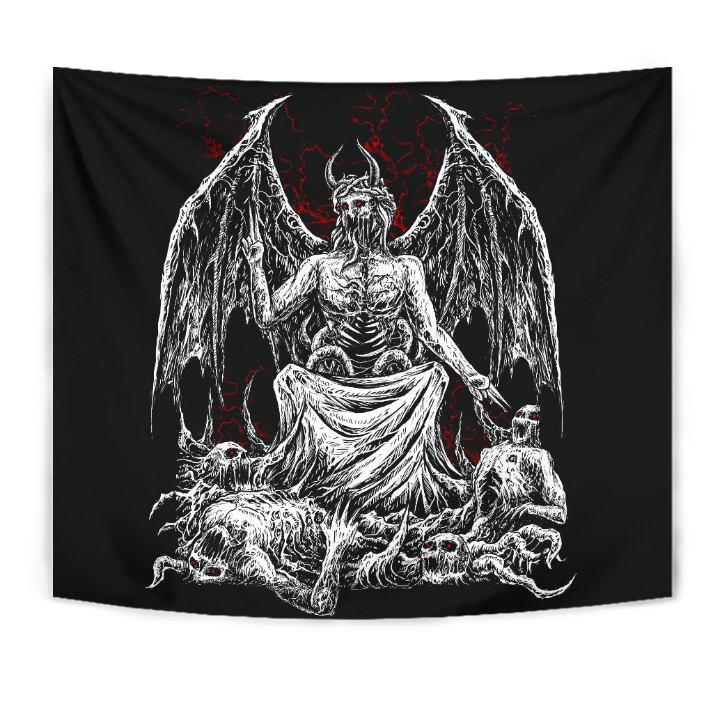 Skull Satanic Demon God Large Wall Decoration Tapestry Black And White Red