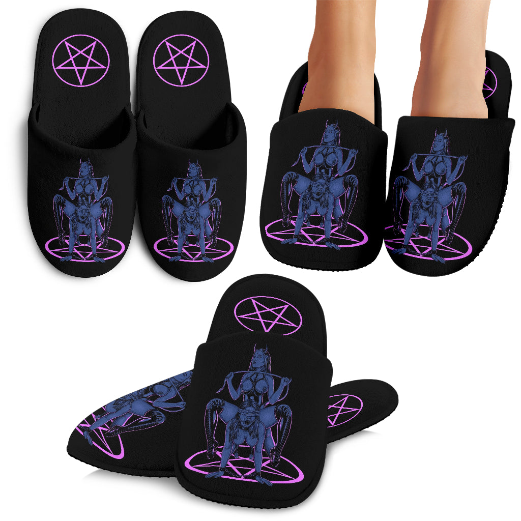 Satanic Pentagram Satanic Cross Demon Erotic Cozy House Slippers Sexy Wild Blue Pink