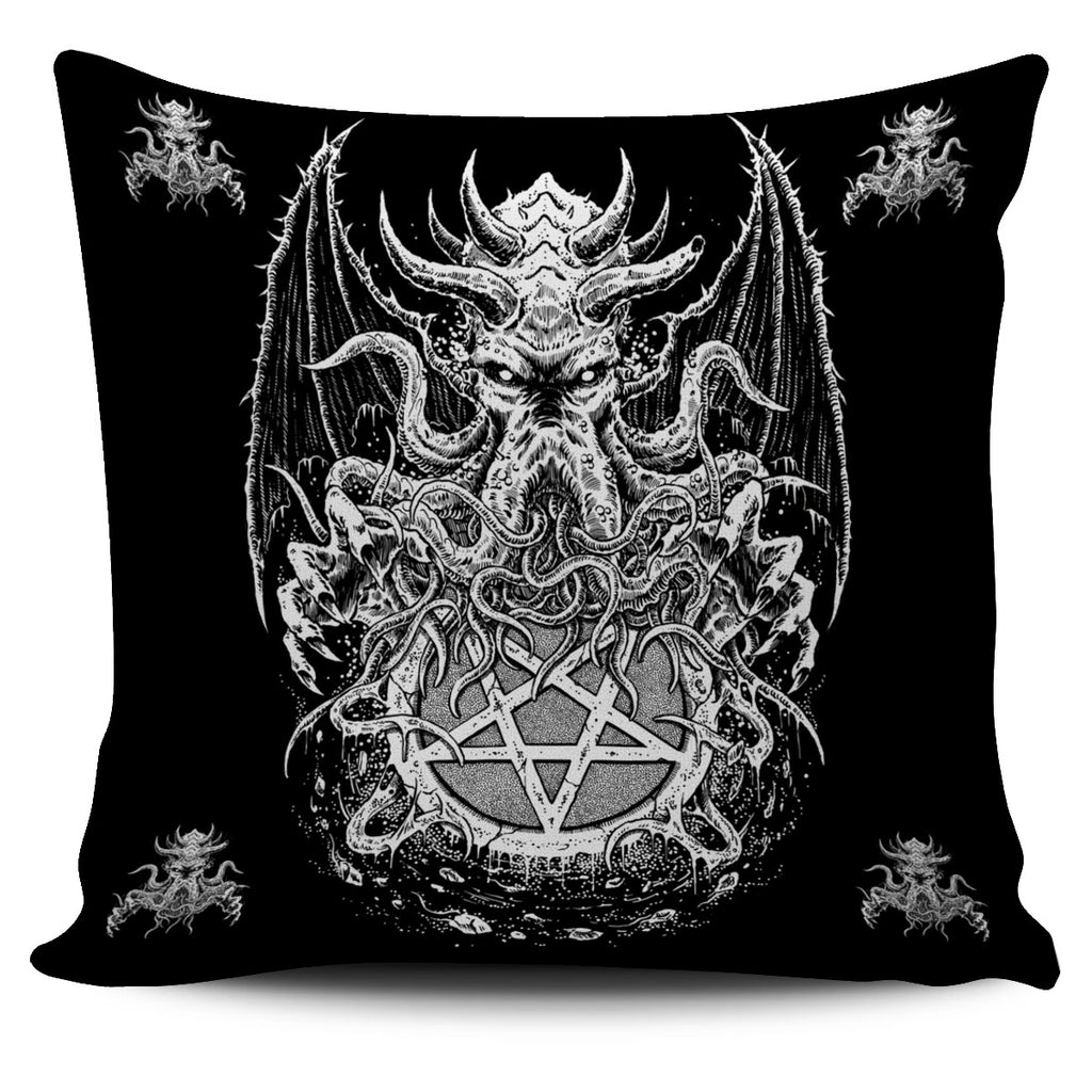 Satanic Inverted Pentagram Skull Demon Octopus Pillow Cover